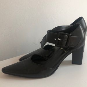 Black strap heels